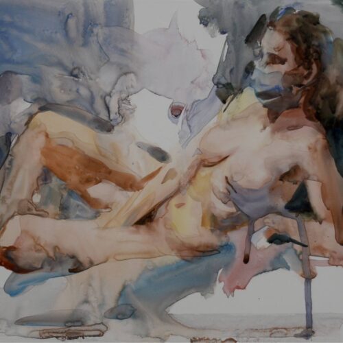 watercolor sketch of a model in a semi reclined pose