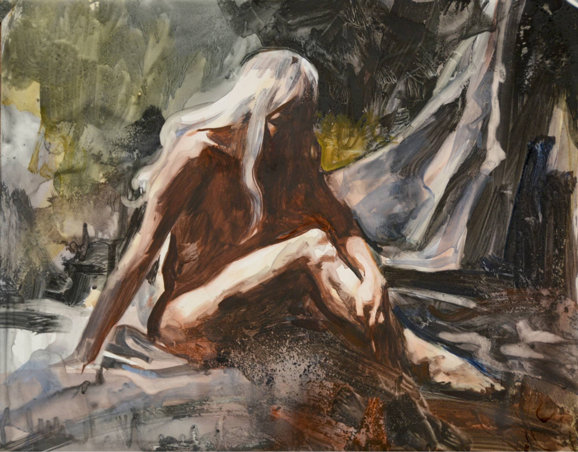 watercolor of a figure facing away from the light source