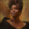 pastel portrait of a model with a dark complexion wearing a black shawl